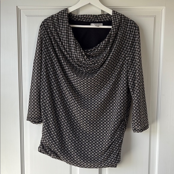 Dana Buchman Black and Cream Patterned Top large cowl neck blouse - Picture 1 of 7